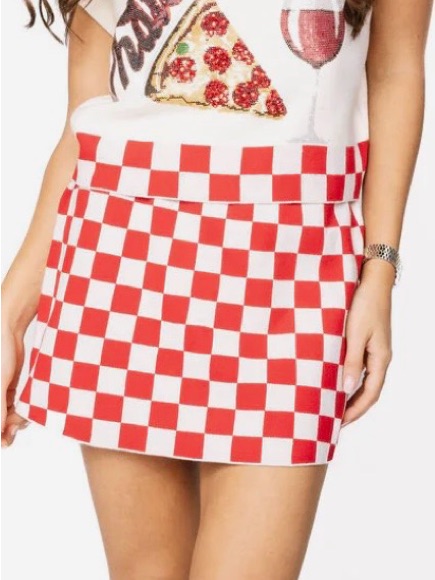 Brand New Queen Of Sparkles Red  White Checkered Mini Skirt Med 92 Original